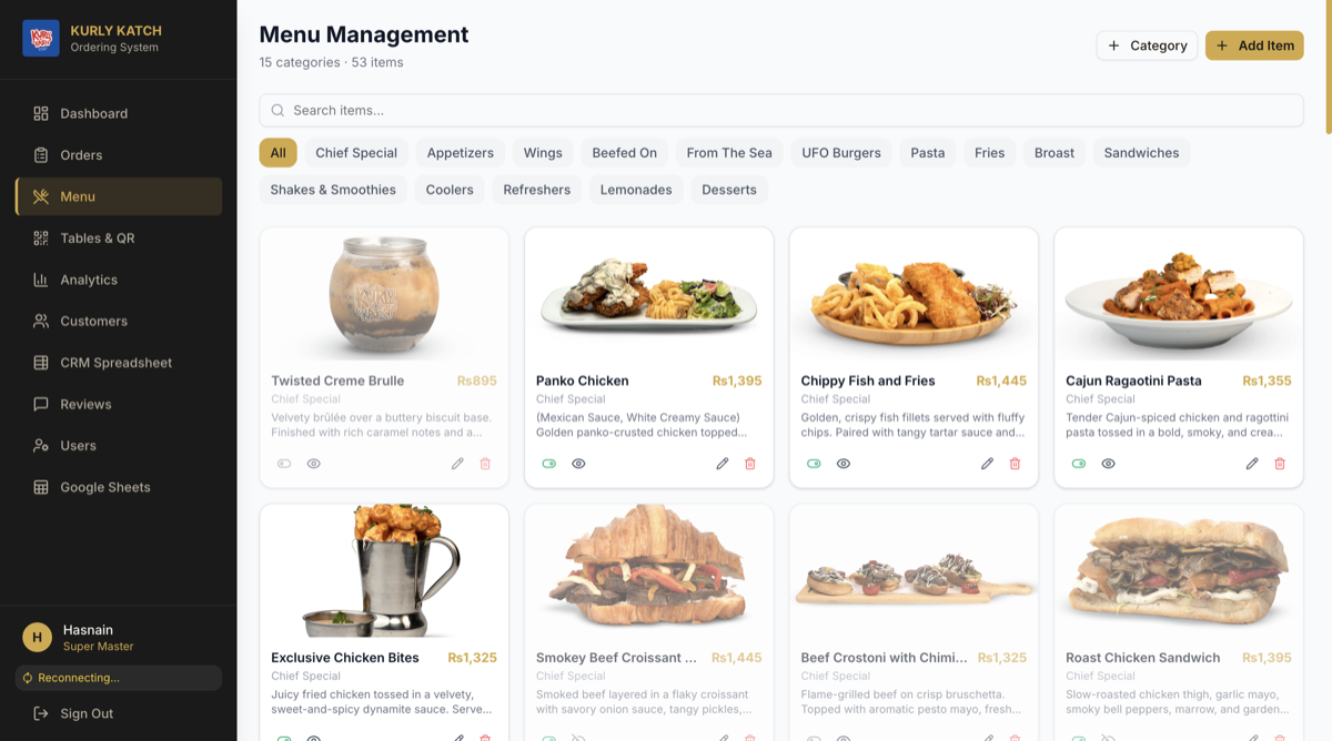 Kurly Katch menu management